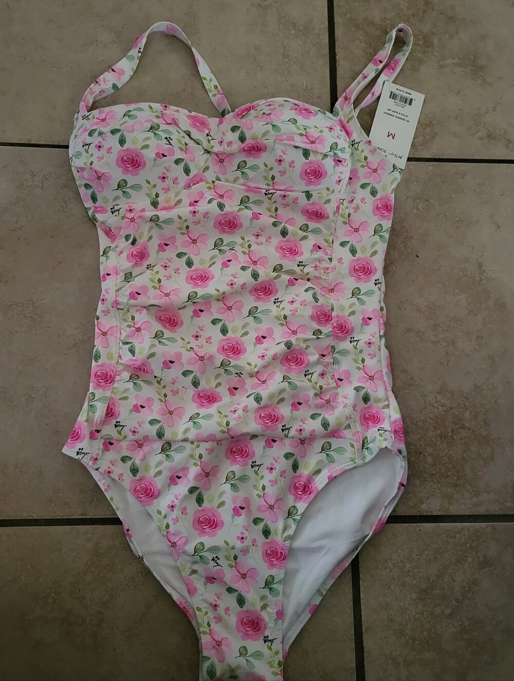 Betsey Johnson Bandeau Floral Pink Swim Suit M